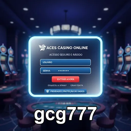 Tela de login do gcg777 destacando segurança e agilidade.