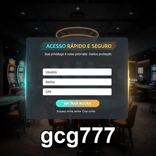 Tela de login da gcg777 com campos de acesso rápido.
