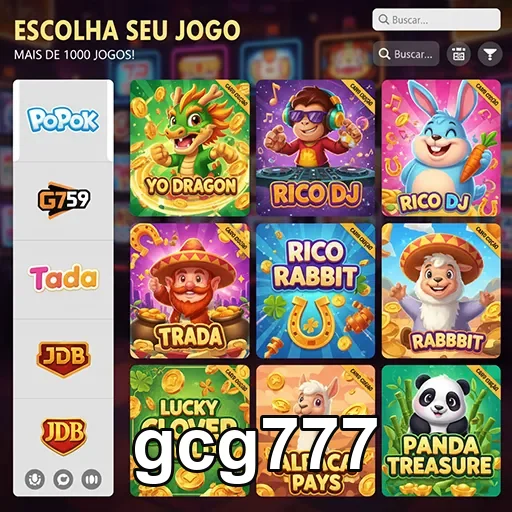 Tela do cassino gcg777 com variedade de slots disponíveis.