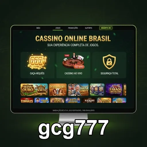 Interface da plataforma gcg777 com opções de jogos e VIP.