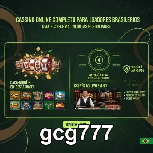 Interface do gcg777 destacando caça-níqueis populares e segurança.