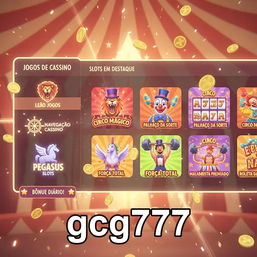 Interface do gcg777 com jogos de slots em destaque.