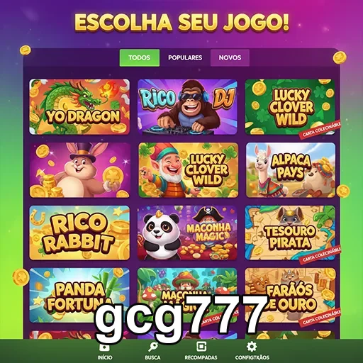 Tela do gcg777 com opções de slots e jackpots disponíveis.