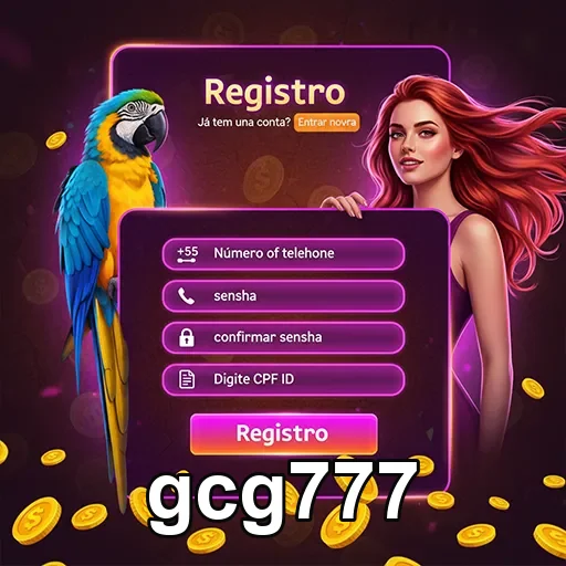 Tela de registro do gcg777 com opções de login e cadastro.