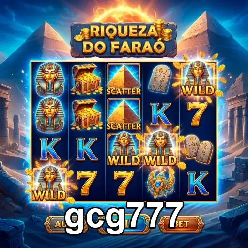 Slot do jogo Riqueza do Faraó no gcg777 com símbolos egípcios.