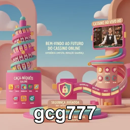Interface colorida de slots da gcg777 com cassino ao vivo.