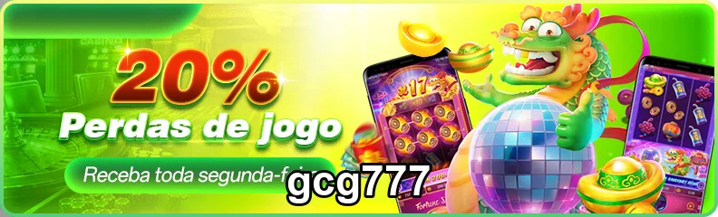 Banner do gcg777 destacando 20% de retorno de perdas.